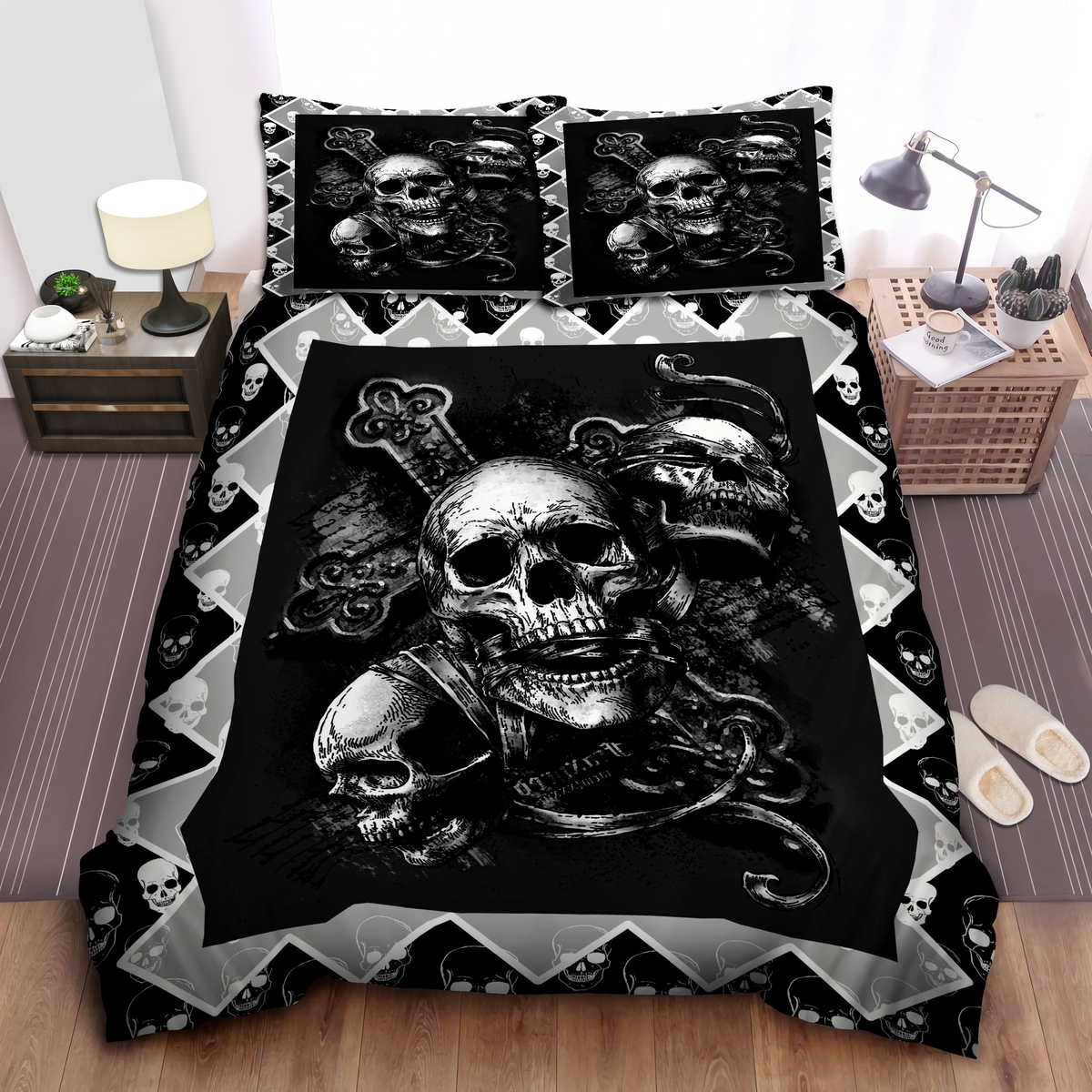 Skull Black Bed Sheets Spread Duvet Cover Bedding Set - Unique Anime Apparel for Fans