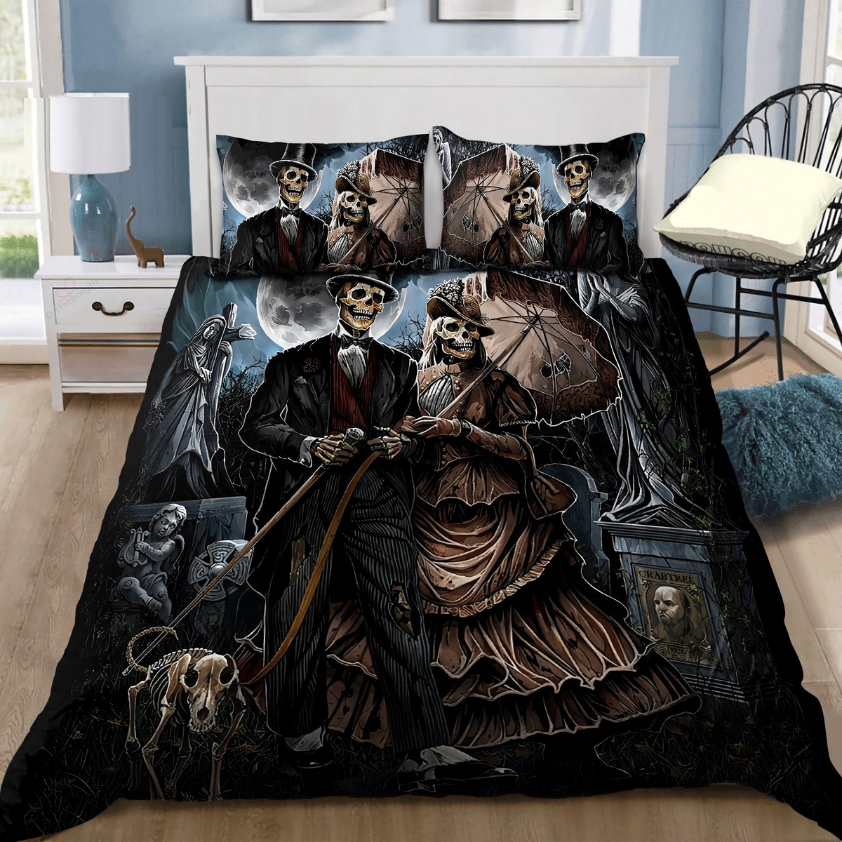 Skull Couple Bed Sheets Spread Duvet Cover Bedding Set - Unique Anime Apparel for Fans