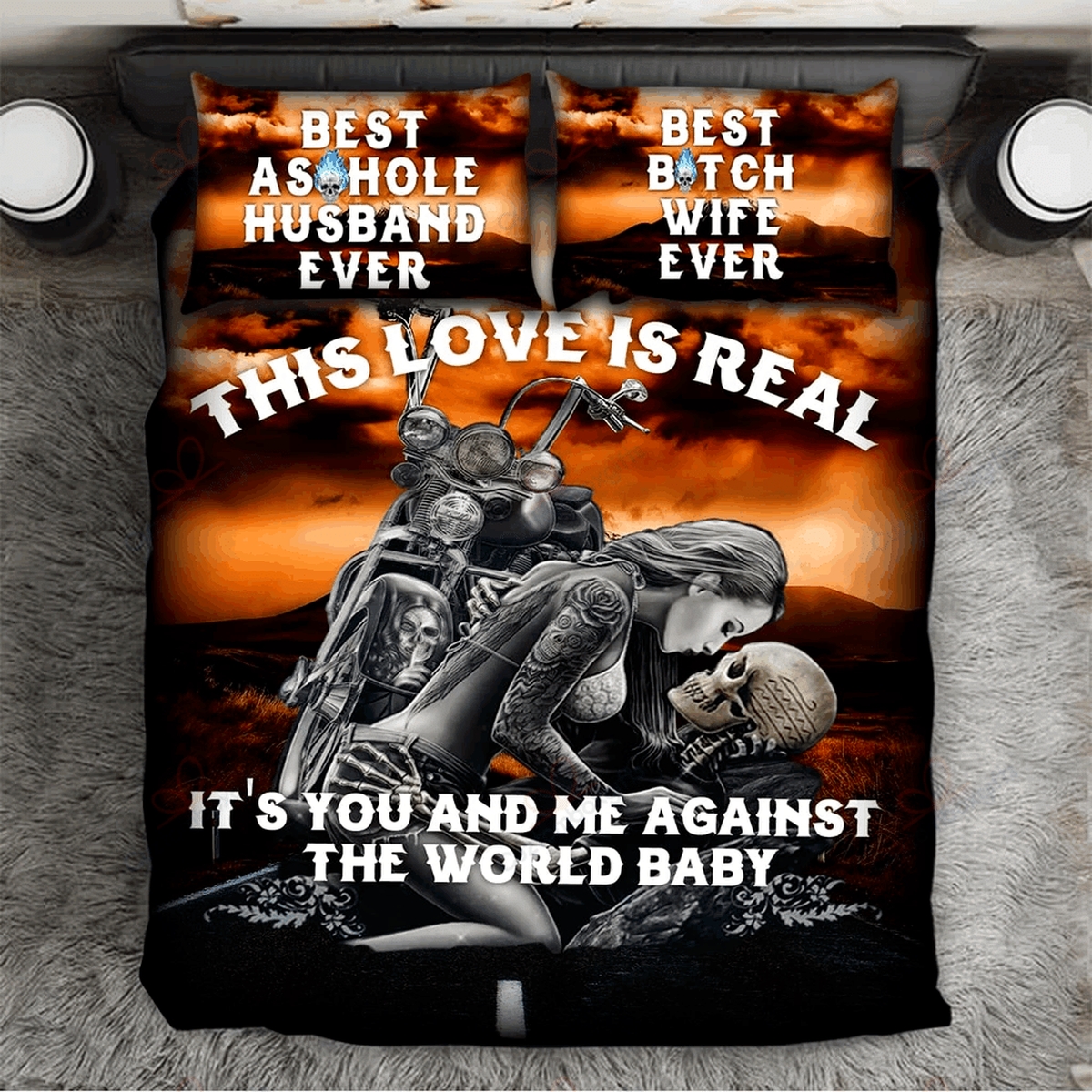 Skull Couple This Love Is Real Bedding Set Bed Sheets Spread Duvet Cover Bedding Set - Unique Anime Apparel for Fans