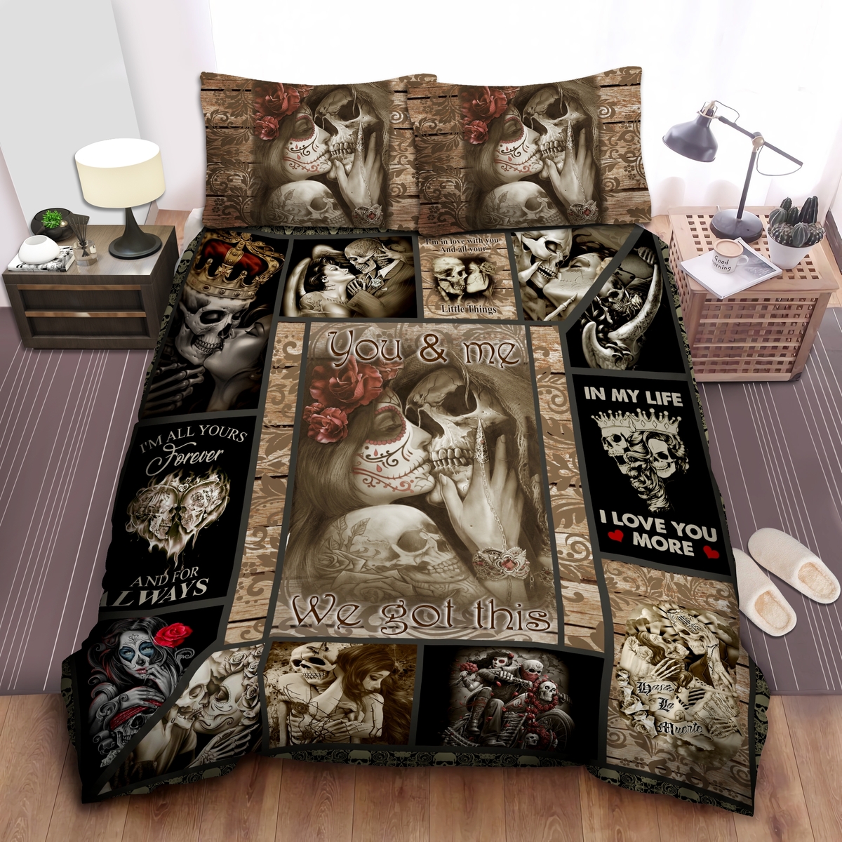 Skull Couple You And Me We Got This Bed Sheets Spread Duvet Cover Bedding Set - Unique Anime Apparel for Fans