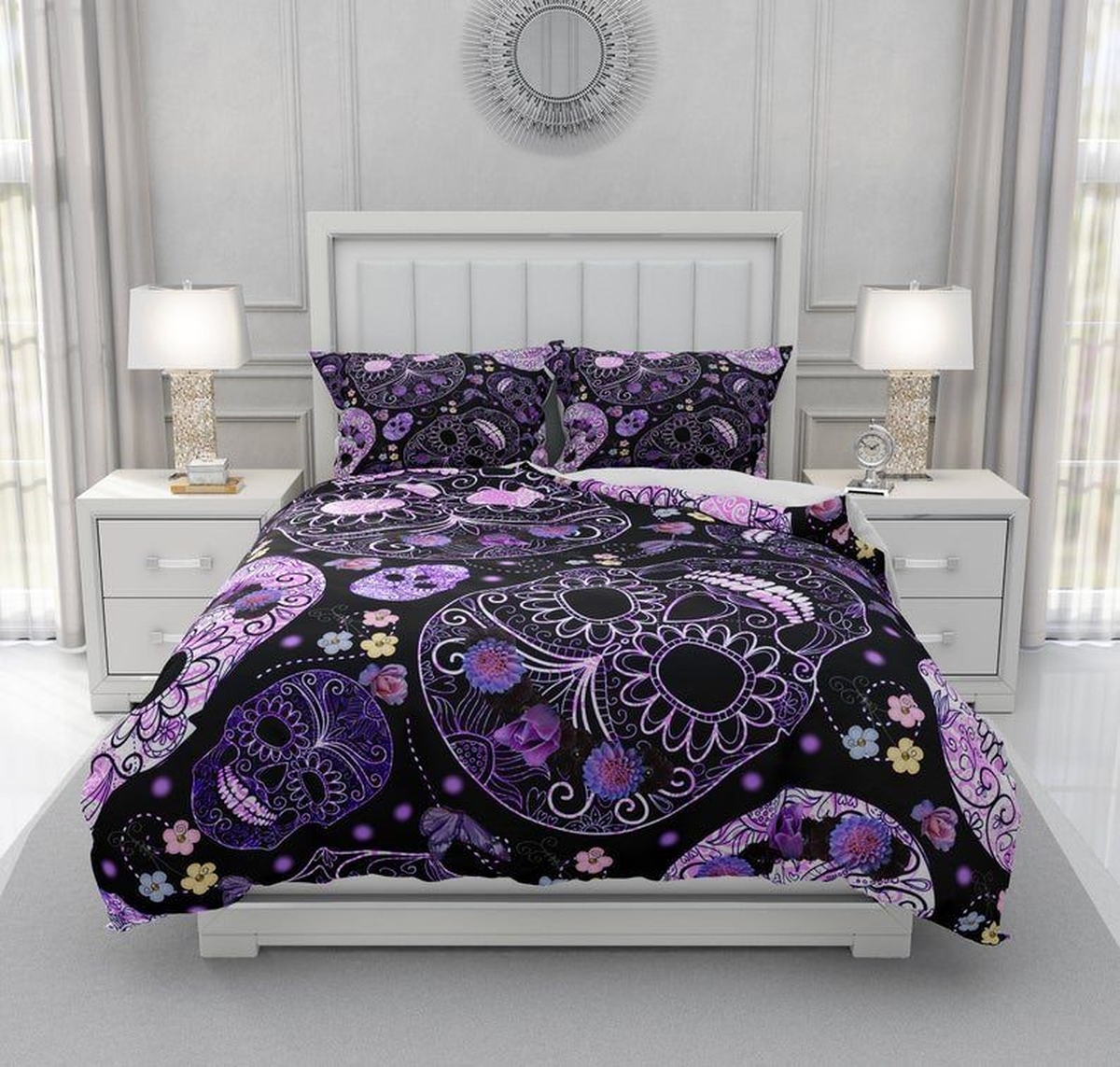 Skull Day Of The Dead Bed Sheets Spread Duvet Cover Bedding Set - Unique Anime Apparel for Fans