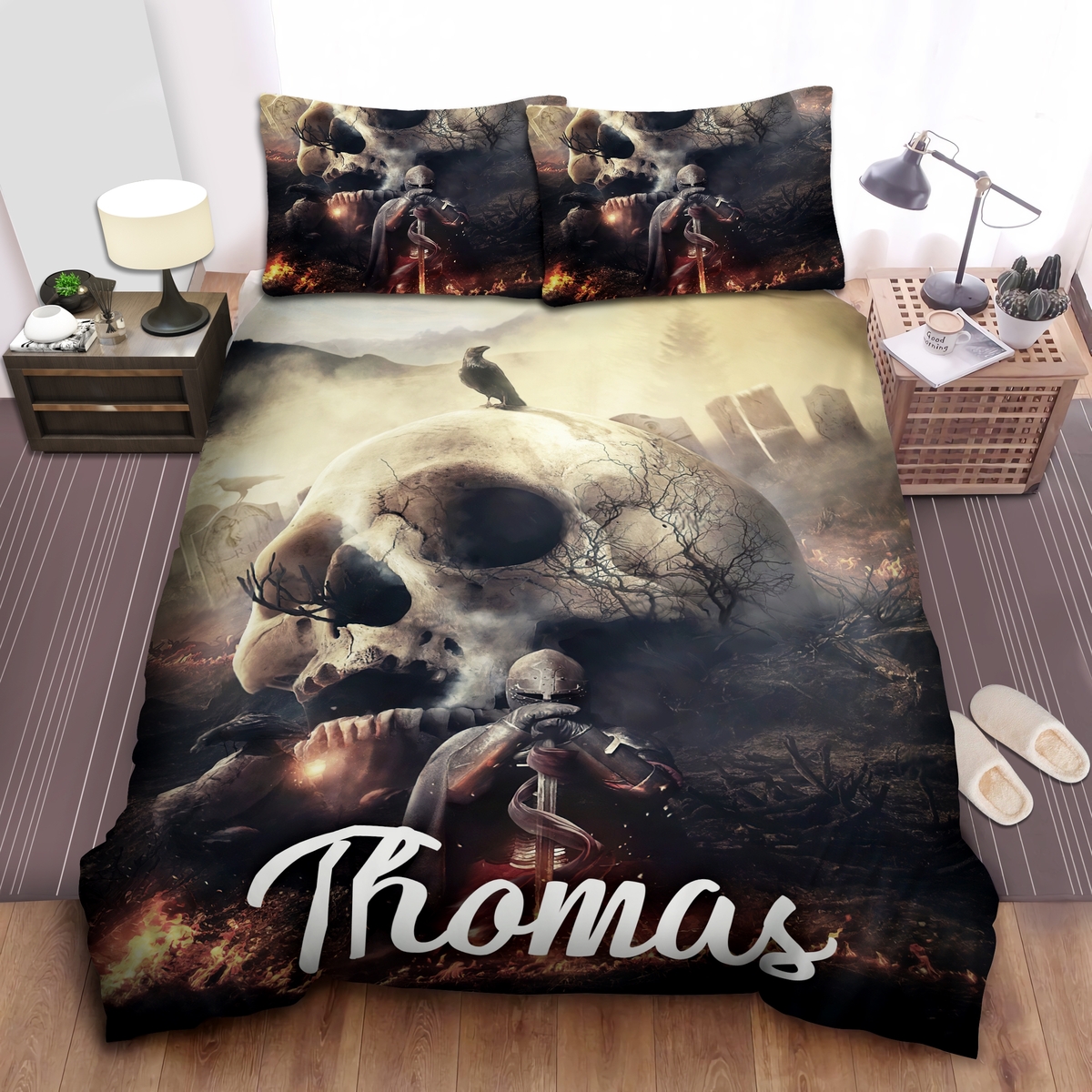 Skull Fire Personalized Custom Duvet Cover Bedding Set With Name - Unique Anime Apparel for Fans