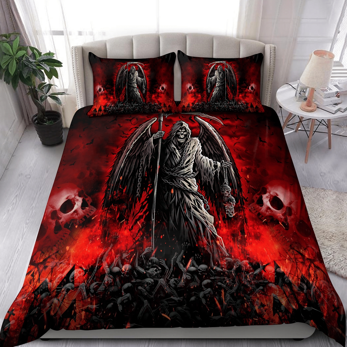 Skull Grim Reaper Evil Hell Duvet Cover Bedding Set - Unique Anime Apparel for Fans