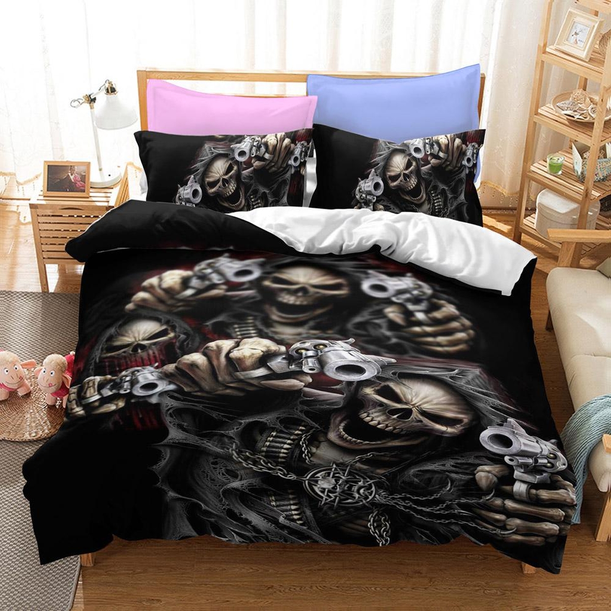 Skull Gun Bed Sheets Spread Duvet Cover Bedding Set - Unique Anime Apparel for Fans