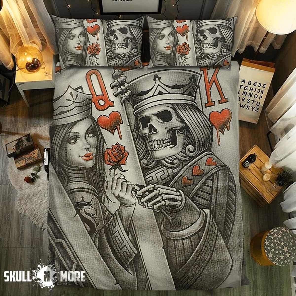 Skull King And Queen Bedding Set Cover - Unique Anime Apparel for Fans