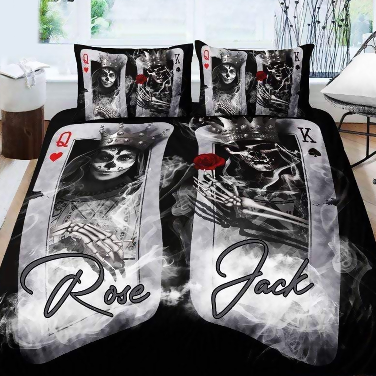 Skull King And Queen Custom Name Duvet Cover Bedding Set - Unique Anime Apparel for Fans