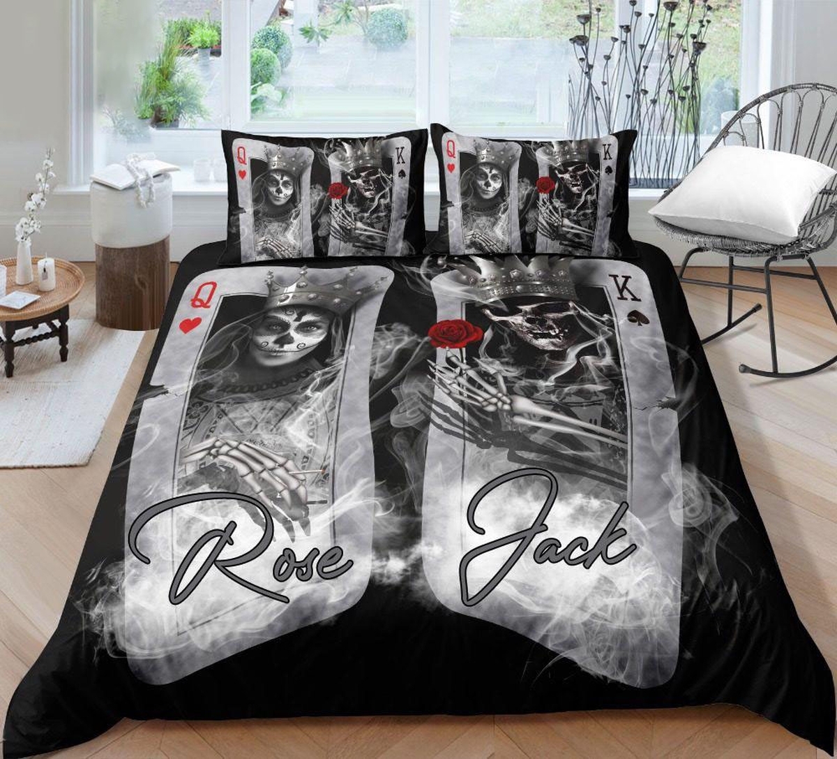 Skull King And Queen Personalized Custom Name Duvet Cover Bedding Set - Unique Anime Apparel for Fans