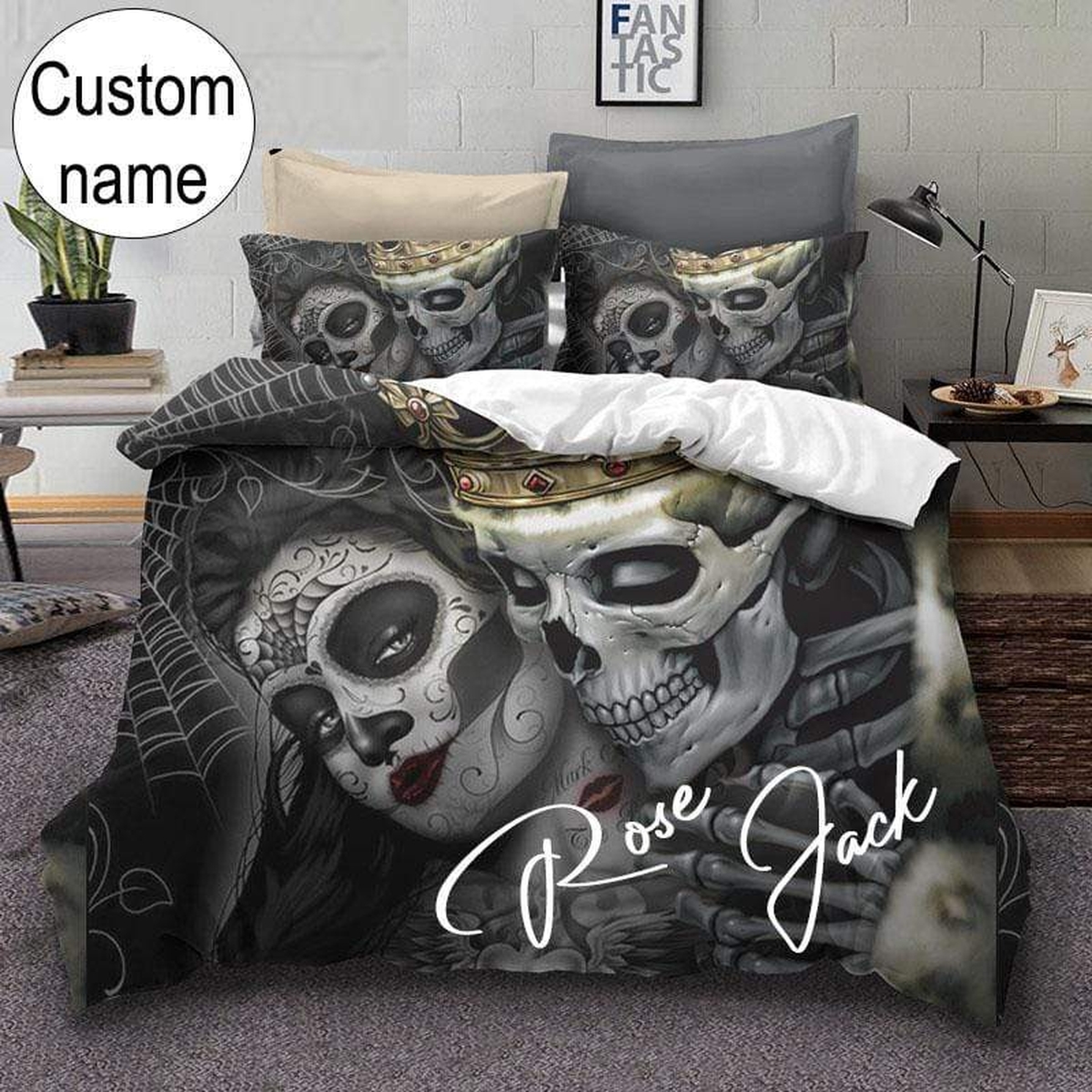 Skull King Couple Custom Name Duvet Cover Bedding Set - Unique Anime Apparel for Fans