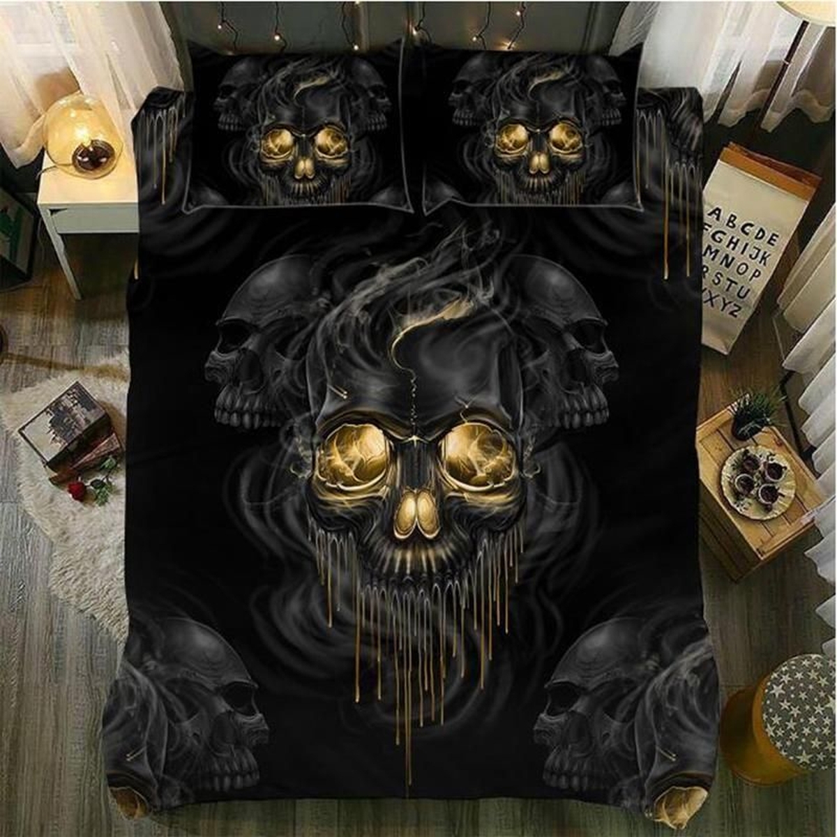 Skull Lightning Eye Bed Sheets Spread Duvet Cover Bedding Set - Unique Anime Apparel for Fans