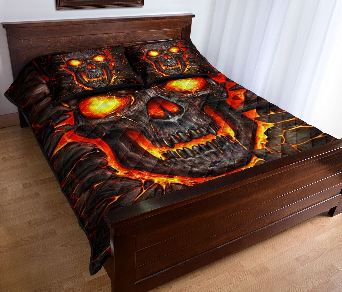 Skull On Fire Quilt Bedding Set - Unique Anime Apparel for Fans