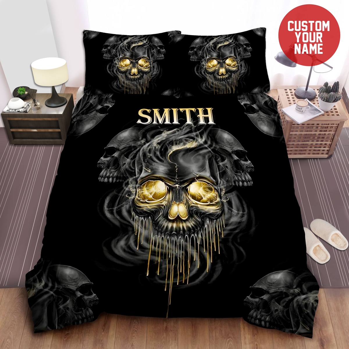 Skull Smoke Custom Duvet Cover Bedding Set With Name - Unique Anime Apparel for Fans