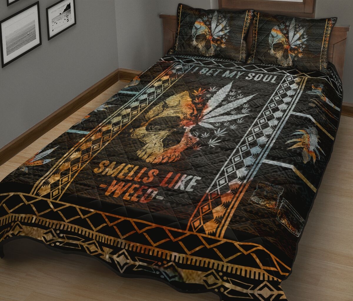 Skull Weed, Bet My Soul Quilt Bedding Set - Unique Anime Apparel for Fans