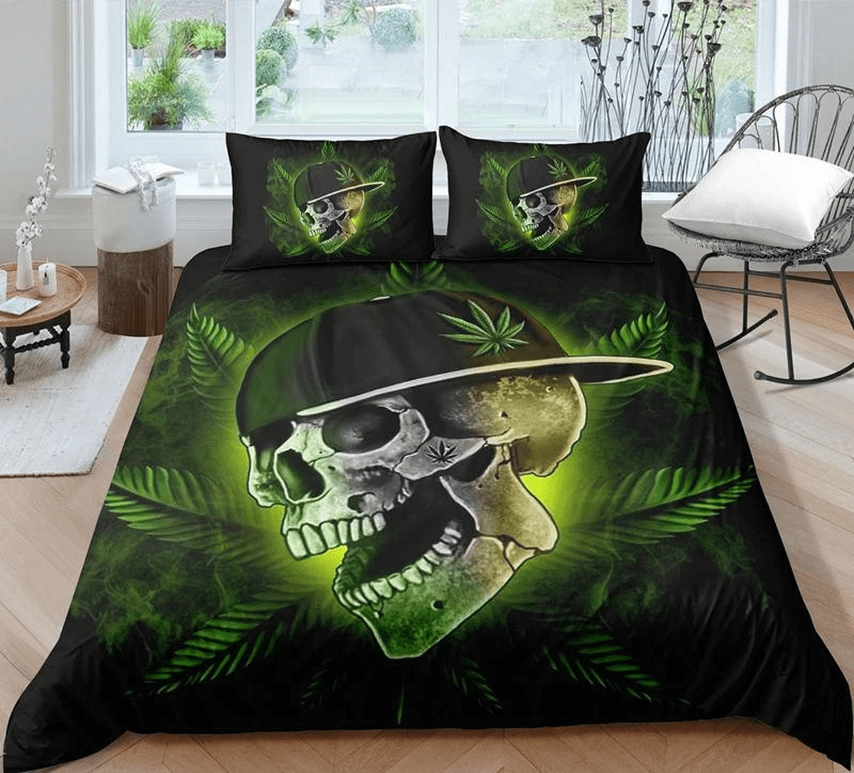 Skull Weed Leaf Bedding Duvet Cover Bedding Set - Unique Anime Apparel for Fans