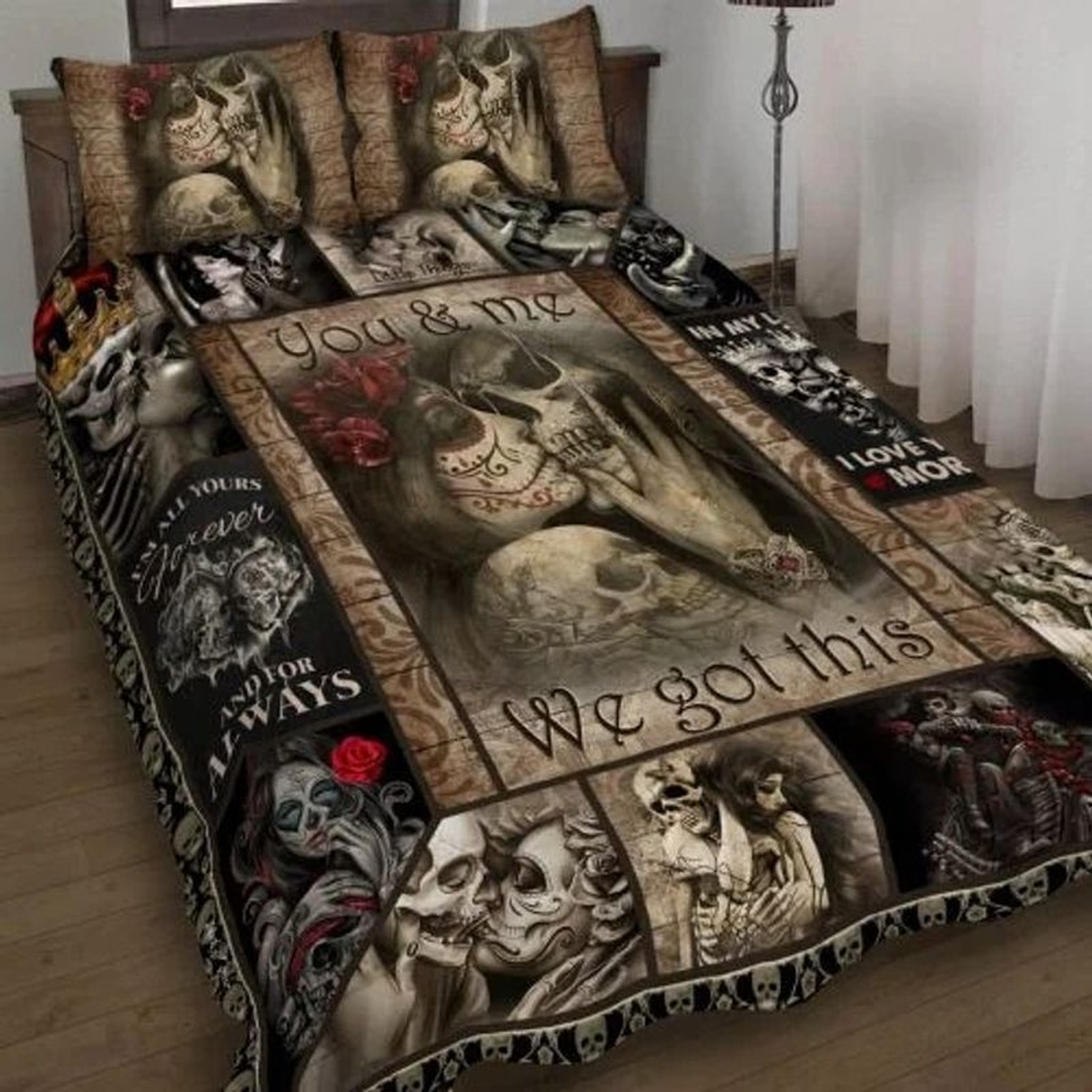 Skull You And Me We Got This Bed Sheets Bedspread Duvet Cover Bedding Set - Unique Anime Apparel for Fans