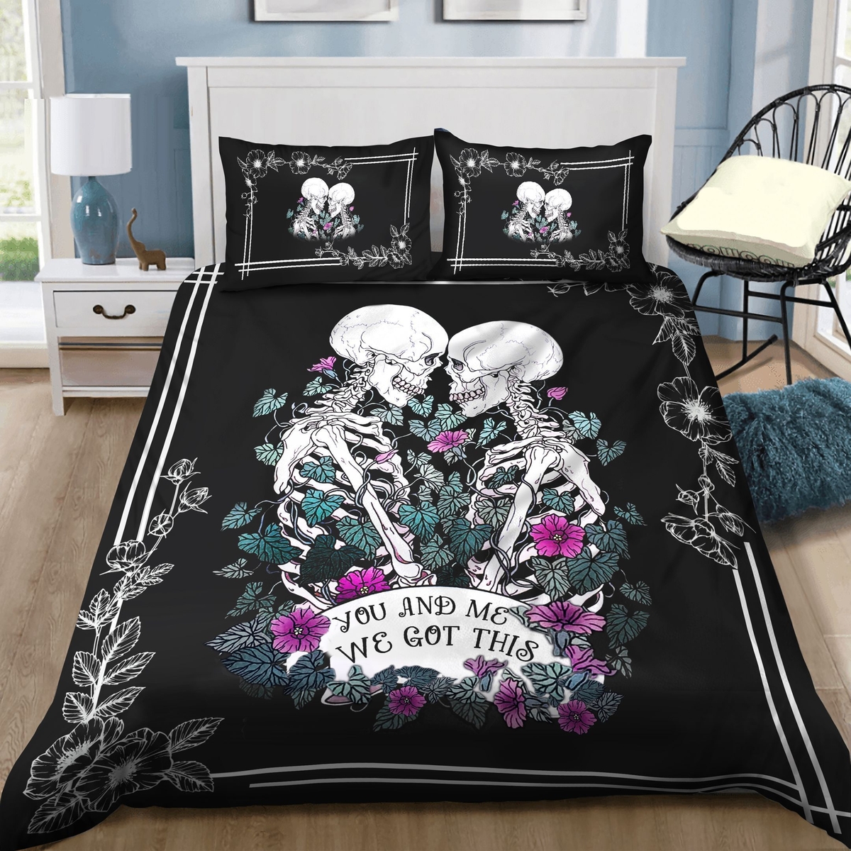 Skull You And Me We Got This Bed Sheets Spread Comforter Duvet Cover Bedding Set Valentine's Day - Unique Anime Apparel for Fans