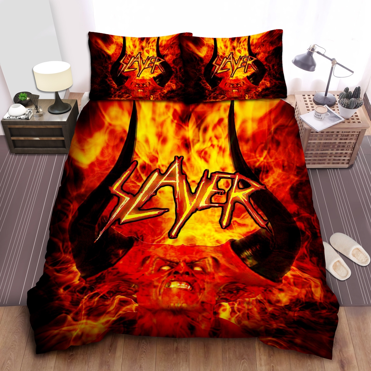 Slayer Burning Horned Demon Bed Sheet Spread Duvet Cover Bedding Set - Unique Anime Apparel for Fans
