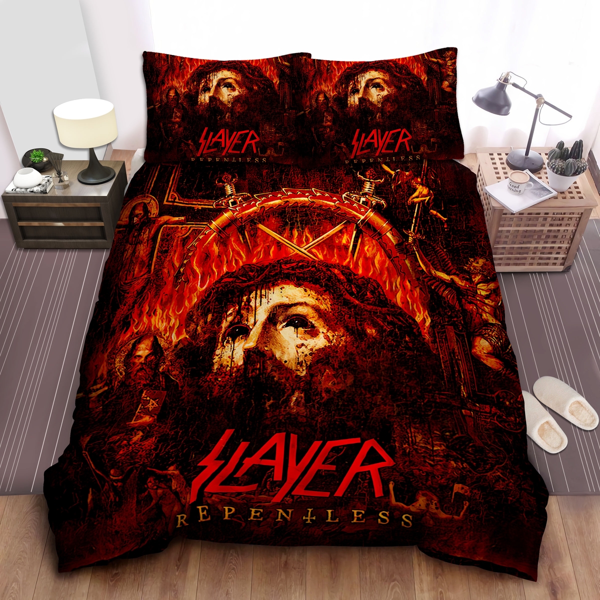 Slayer Repentless Album Art Cover Bed Sheet Spread Duvet Cover Bedding Set - Unique Anime Apparel for Fans
