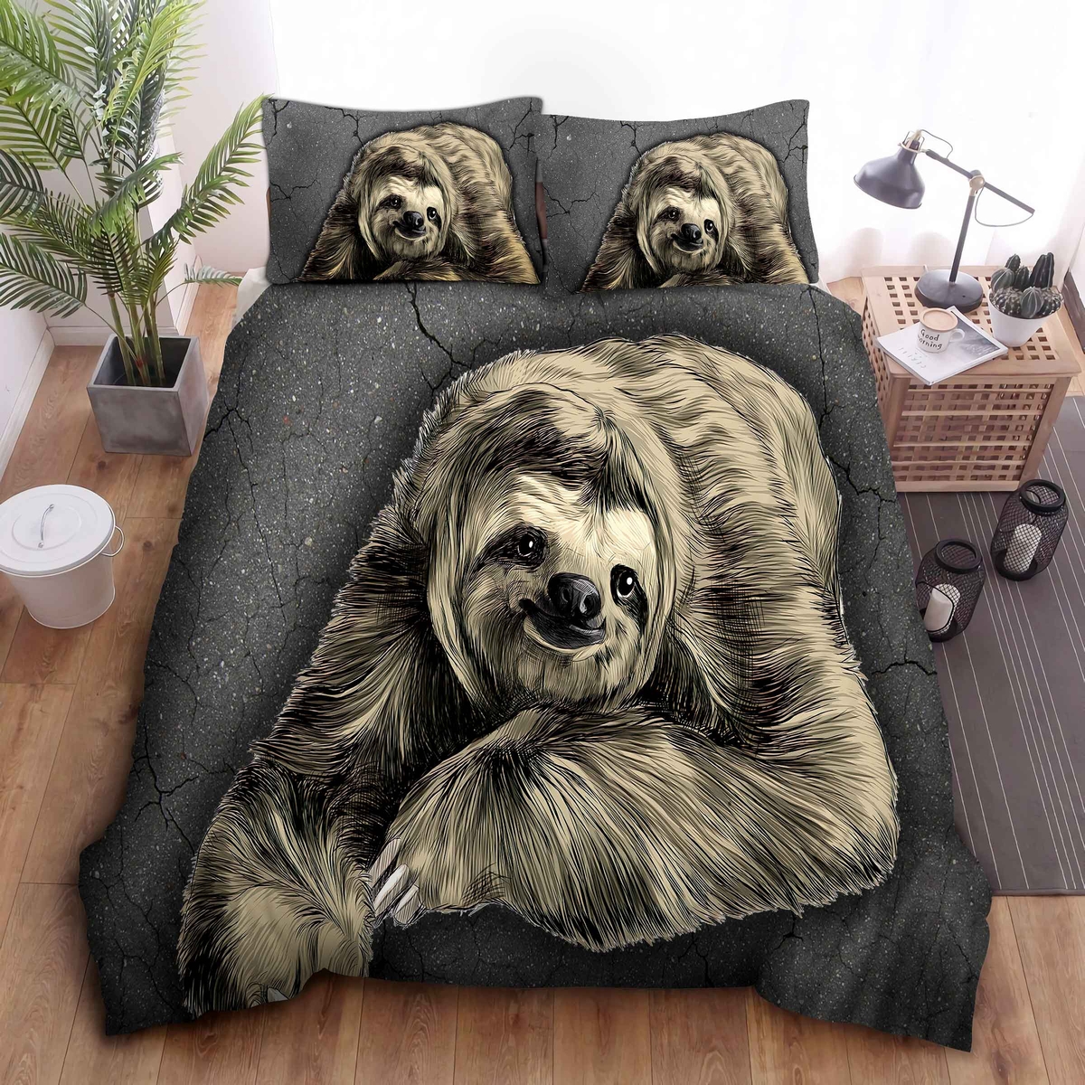 Sloth Gray Bed Sheets Spread Duvet Cover Bedding Set - Unique Anime Apparel for Fans