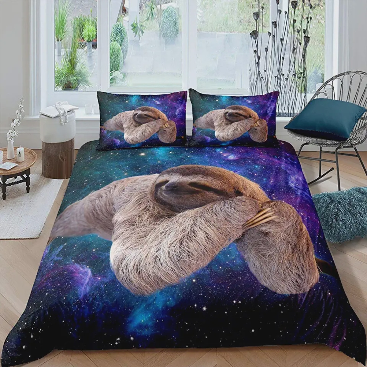 Sloth In Galaxy Space Bed Sheets Duvet Cover Bedding Set - Unique Anime Apparel for Fans