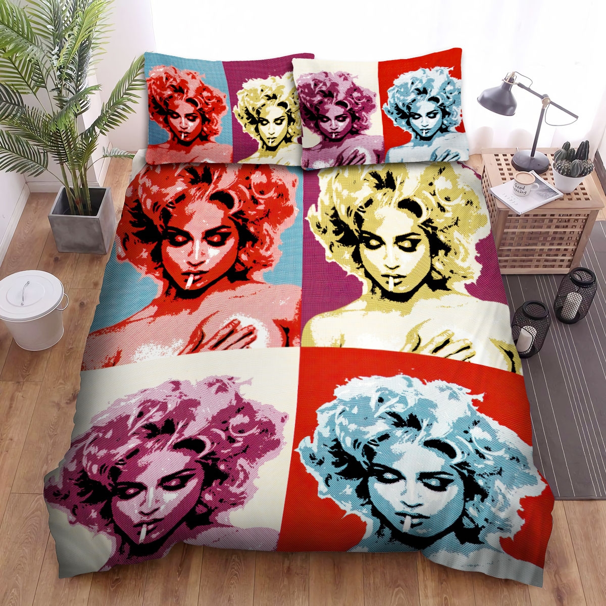 Smoking Madonna Pop Art Bed Sheets Spread Duvet Cover Bedding Set - Unique Anime Apparel for Fans