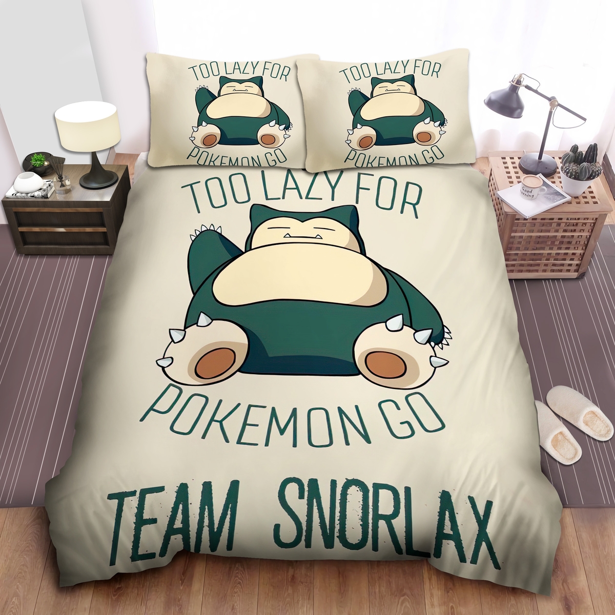 Snorlax Too Lazy For Pokemon Go Bed Sheets Spread Duvet Cover Bedding Set - Unique Anime Apparel for Fans