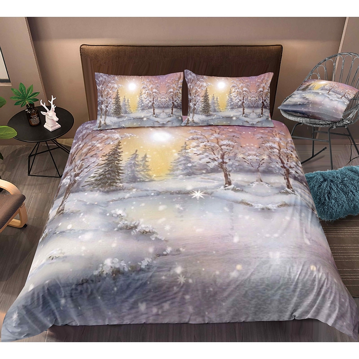 Snow In The Winter Bedding Set Bed Sheets Spread Duvet Cover Bedding Set - Unique Anime Apparel for Fans