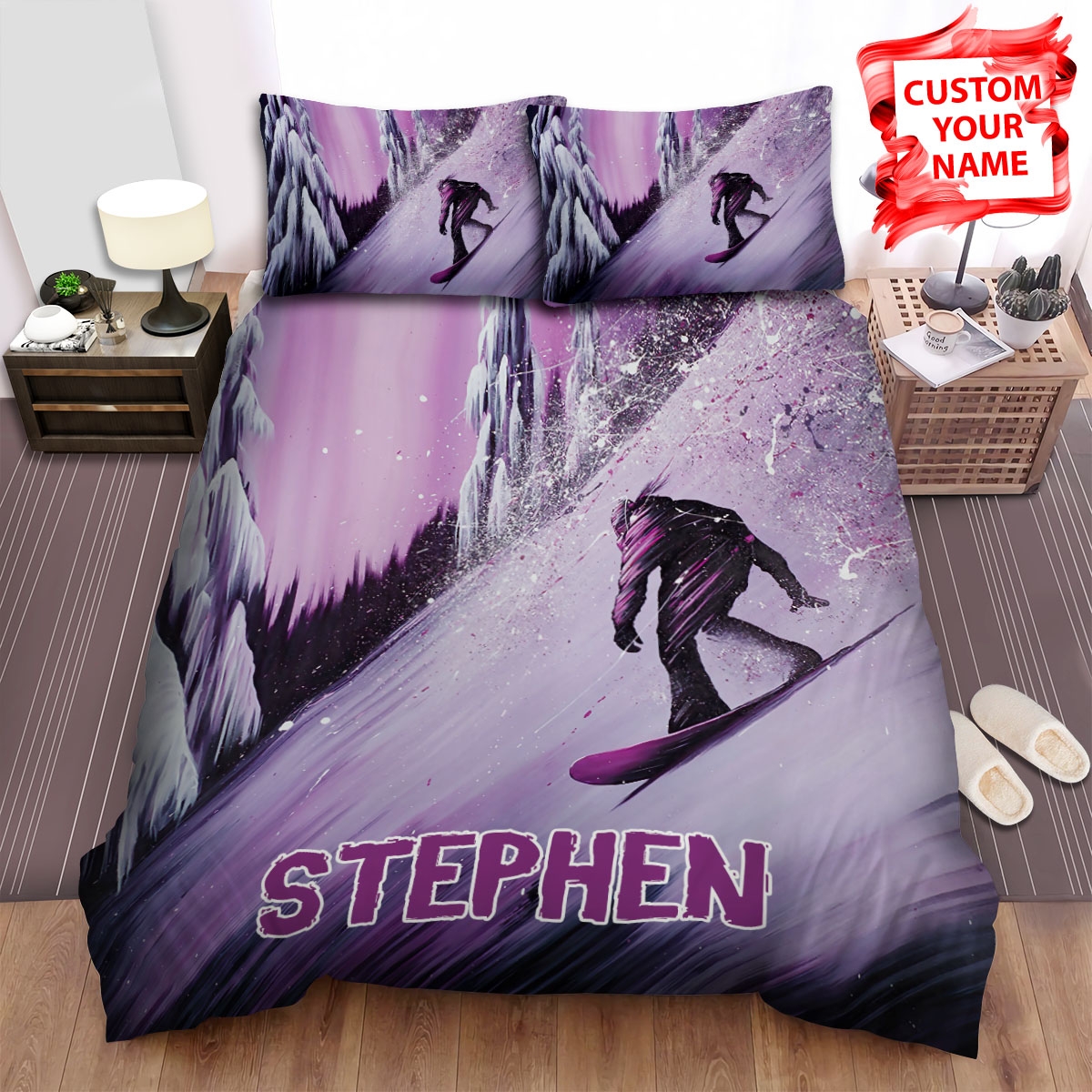 Snowboarding Downhill Bed Sheets Spread Comforter Duvet Cover Bedding Set - Unique Anime Apparel for Fans