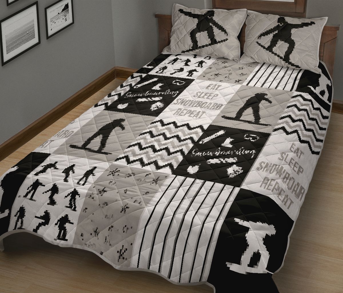 Snowboarding Gray Quilt Bed Sheets Spread Comforter Duvet Cover Bedding Set - Unique Anime Apparel for Fans