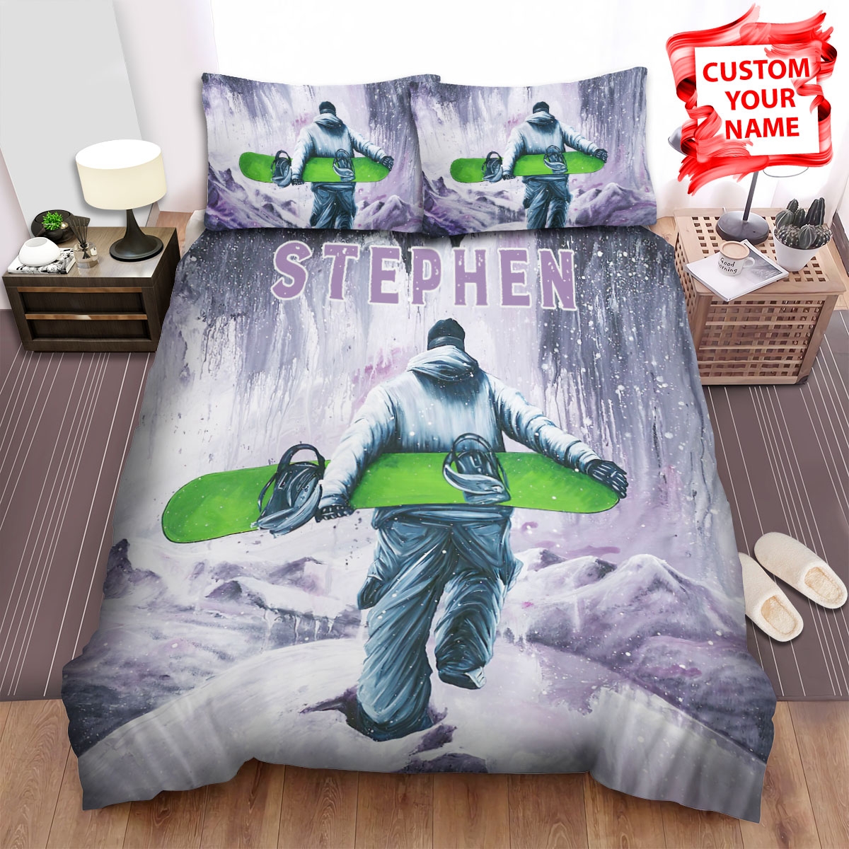 Snowboarding Man Back View Bed Sheets Spread Duvet Cover Bedding Set - Unique Anime Apparel for Fans