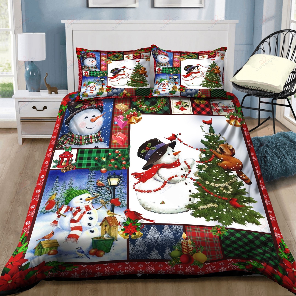 Snowman Christmas Bed Sheets Spread Duvet Cover Bedding Set - Unique Anime Apparel for Fans