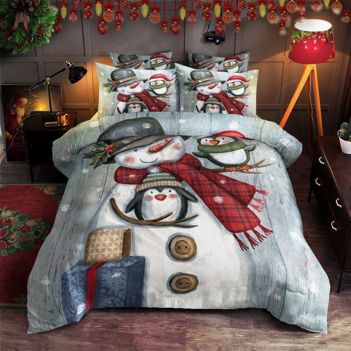 Snowman Christmas Bedding Set Bed Sheets Spread Duvet Cover Bedding Set - Unique Anime Apparel for Fans