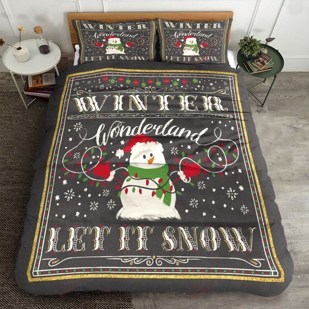 Snowman Christmas Winter Wonderland Let It Snow Bed Sheets Spread Duvet Cover Bedding Set - Unique Anime Apparel for Fans