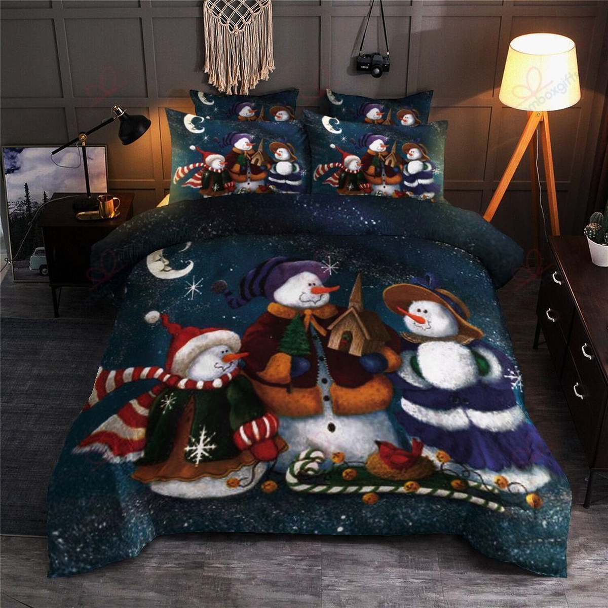 Snowman Merry Christmas Bedding Set Bed Sheets Spread Duvet Cover Bedding Set - Unique Anime Apparel for Fans