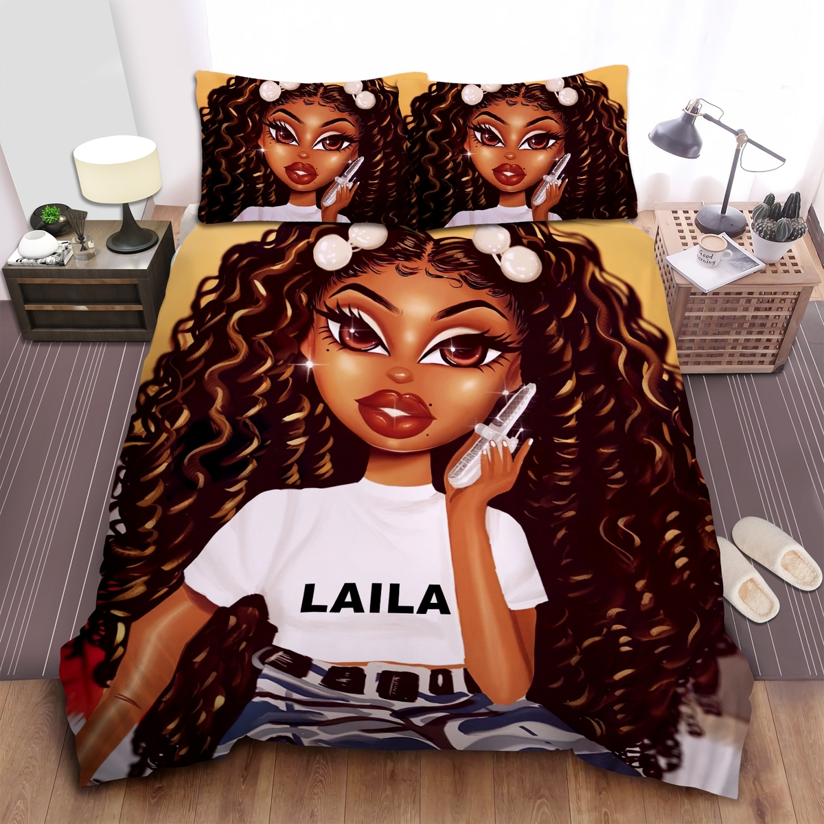 So Cool Black Teen Girl Custom Name Duvet Cover Bedding Set - Unique Anime Apparel for Fans