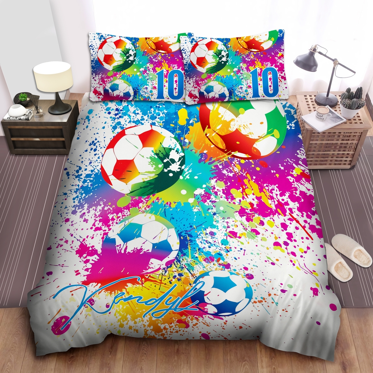 Soccer Colorful Personalized Custom Name Duvet Cover Bedding Set - Unique Anime Apparel for Fans