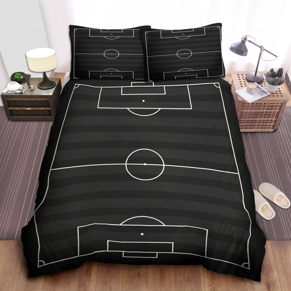 Soccer Field Illustration Bedding Set For Fans (Duvet Cover & Pillow Cases) - Unique Anime Apparel for Fans