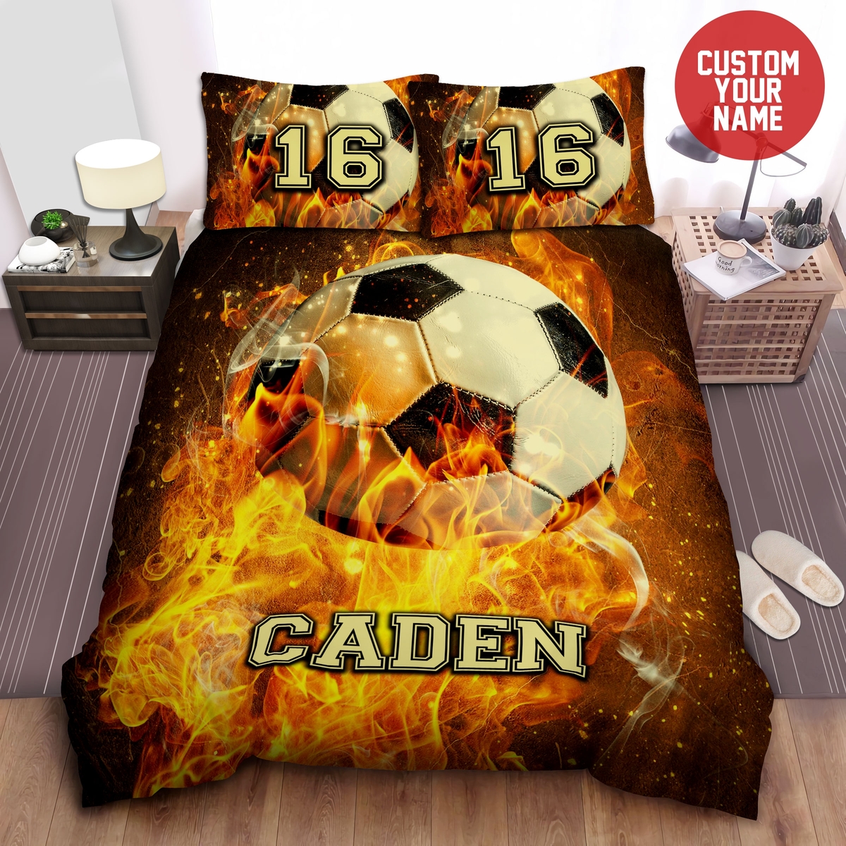 Soccer Fire Ball Custom Duvet Cover Bedding Set With Your Name And Number - Unique Anime Apparel for Fans