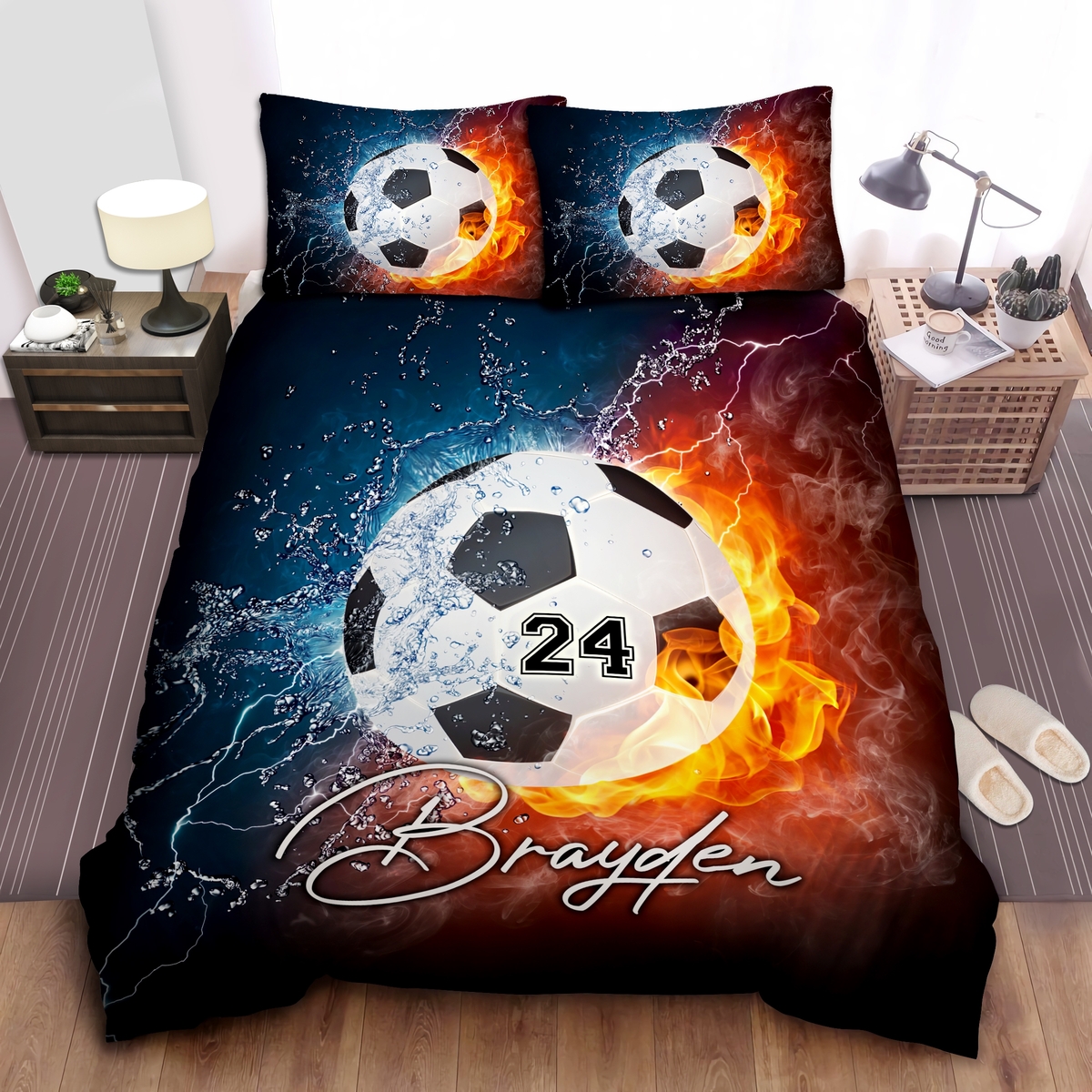Soccer Fire Custom Name Duvet Cover Bedding Set - Unique Anime Apparel for Fans