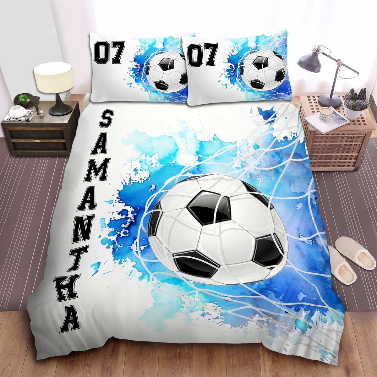 Soccer Goal Personalized Custom Duvet Cover Bedding Set With Your Name And Number - Unique Anime Apparel for Fans