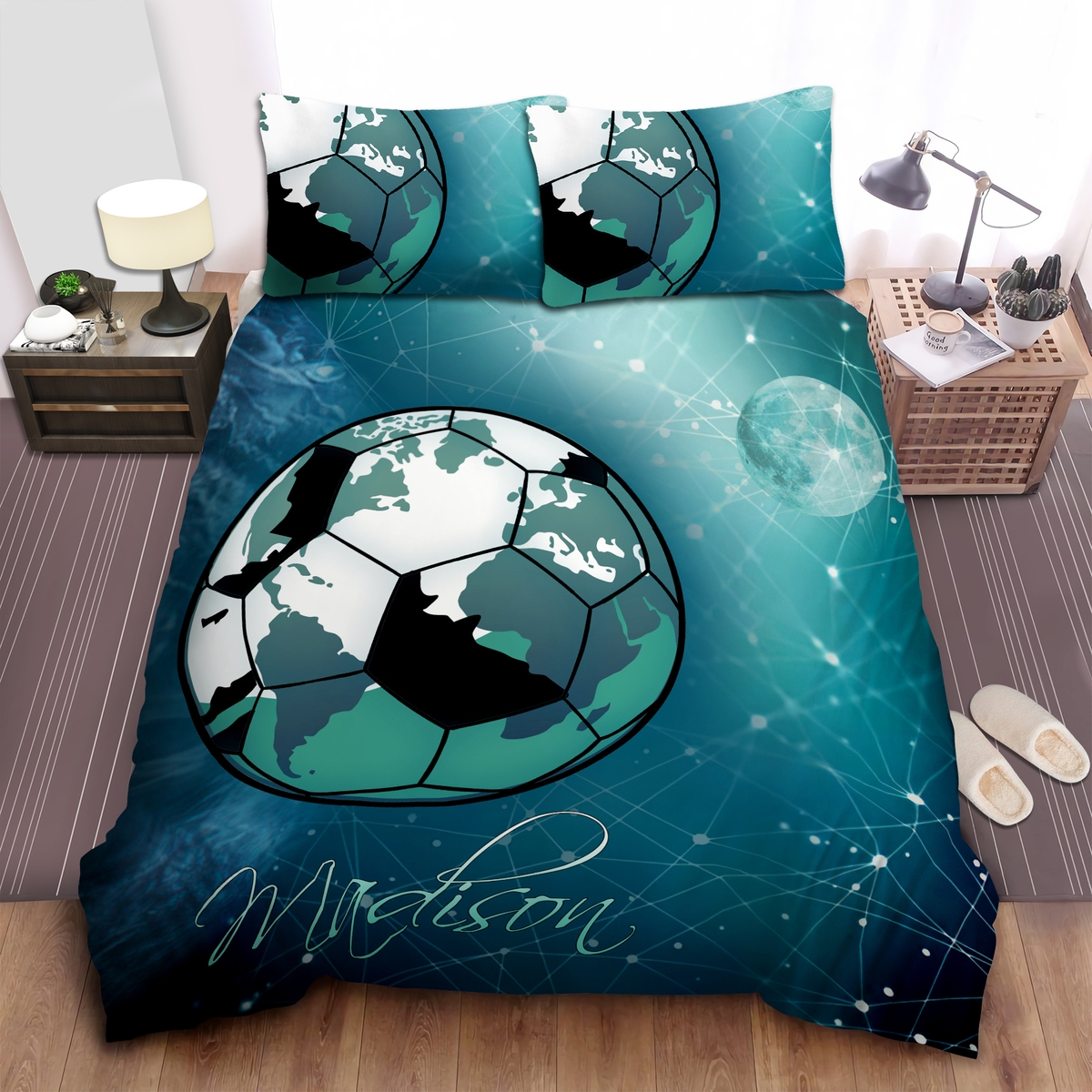 Soccer Green Earth Personalized Custom Name Duvet Cover Bedding Set - Unique Anime Apparel for Fans