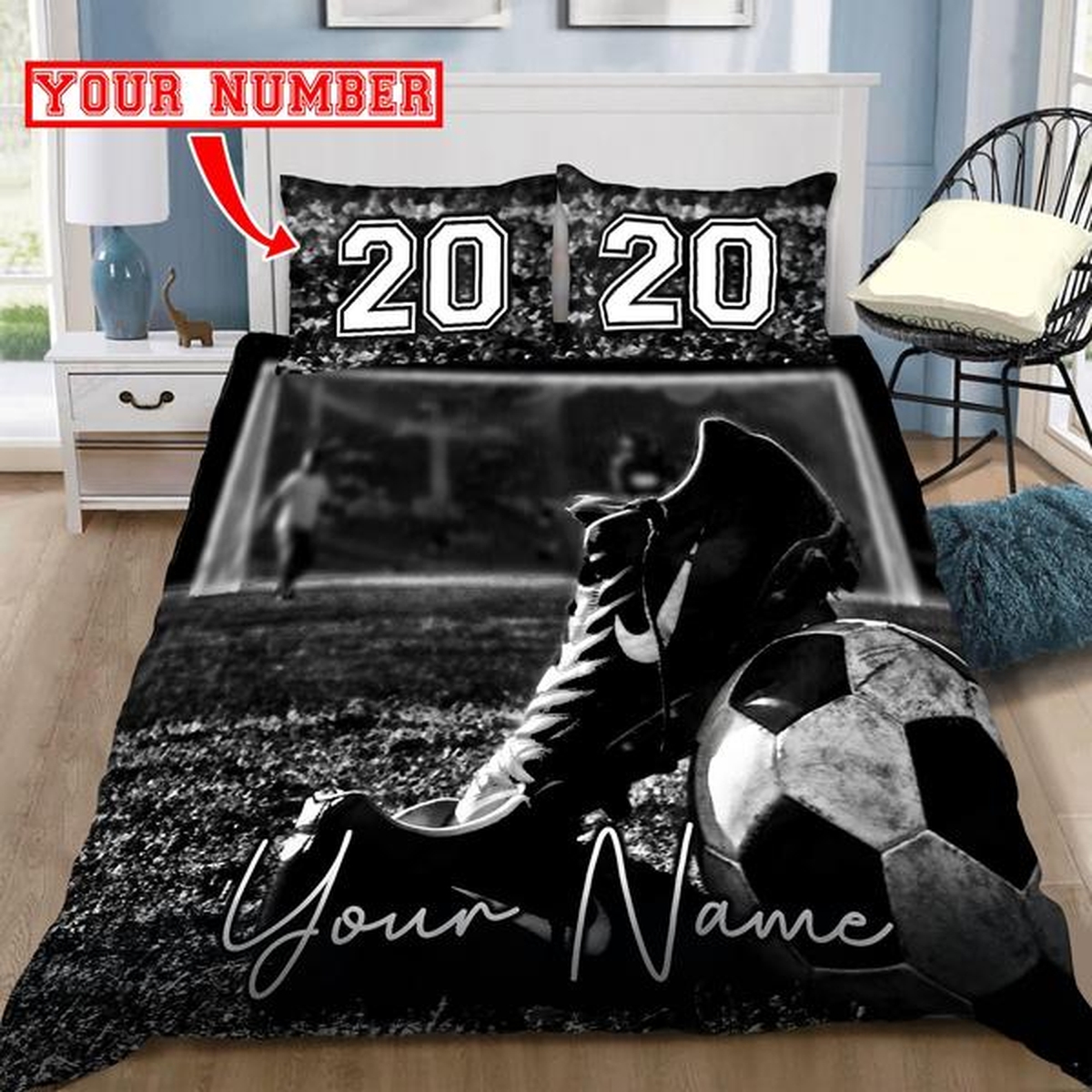 Soccer Love Custom Your Name And Number Bed Sheets Spread Duvet Cover Bedding Set - Unique Anime Apparel for Fans