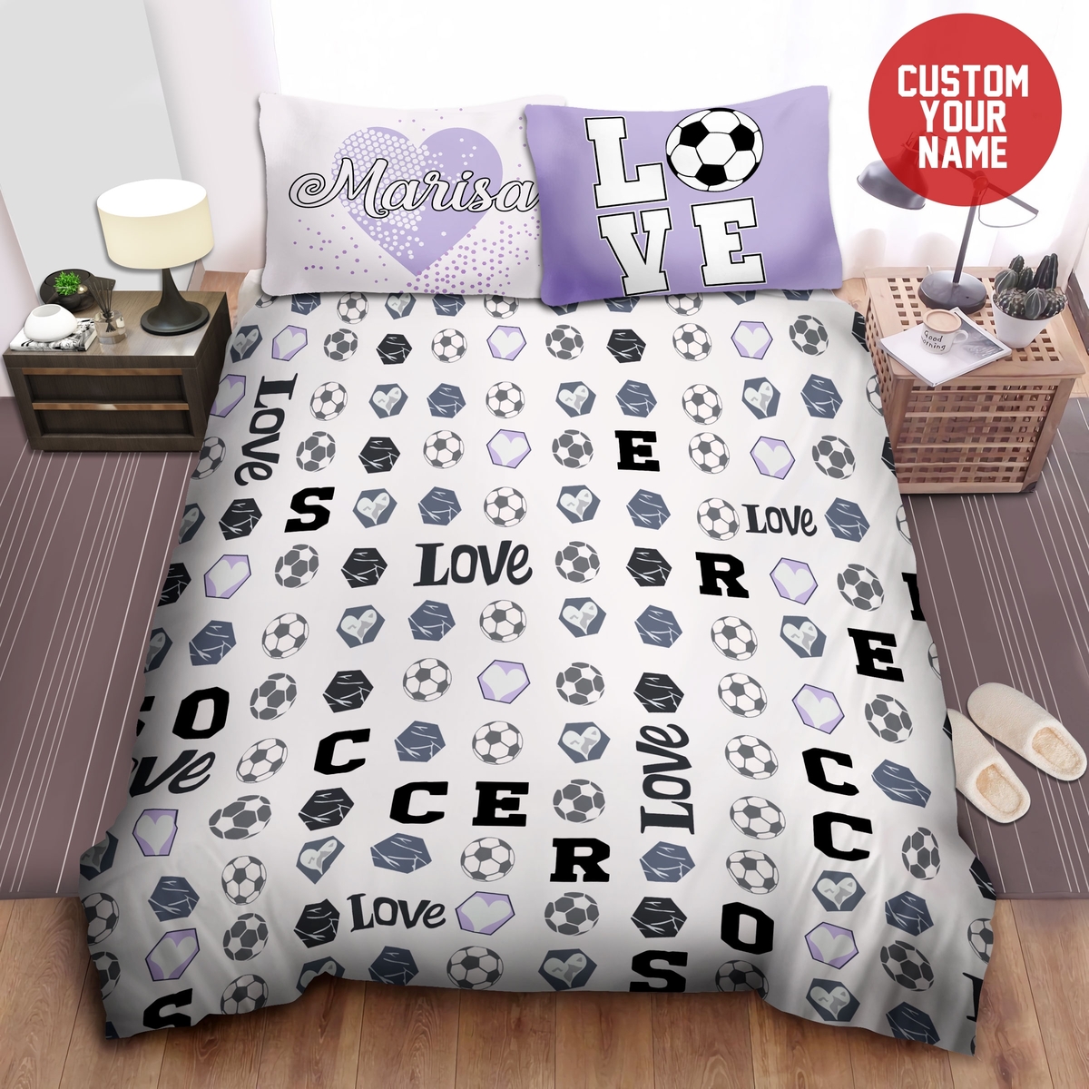 Soccer Love Personalized Custom Duvet Cover Bedding Set With Your Name - Unique Anime Apparel for Fans