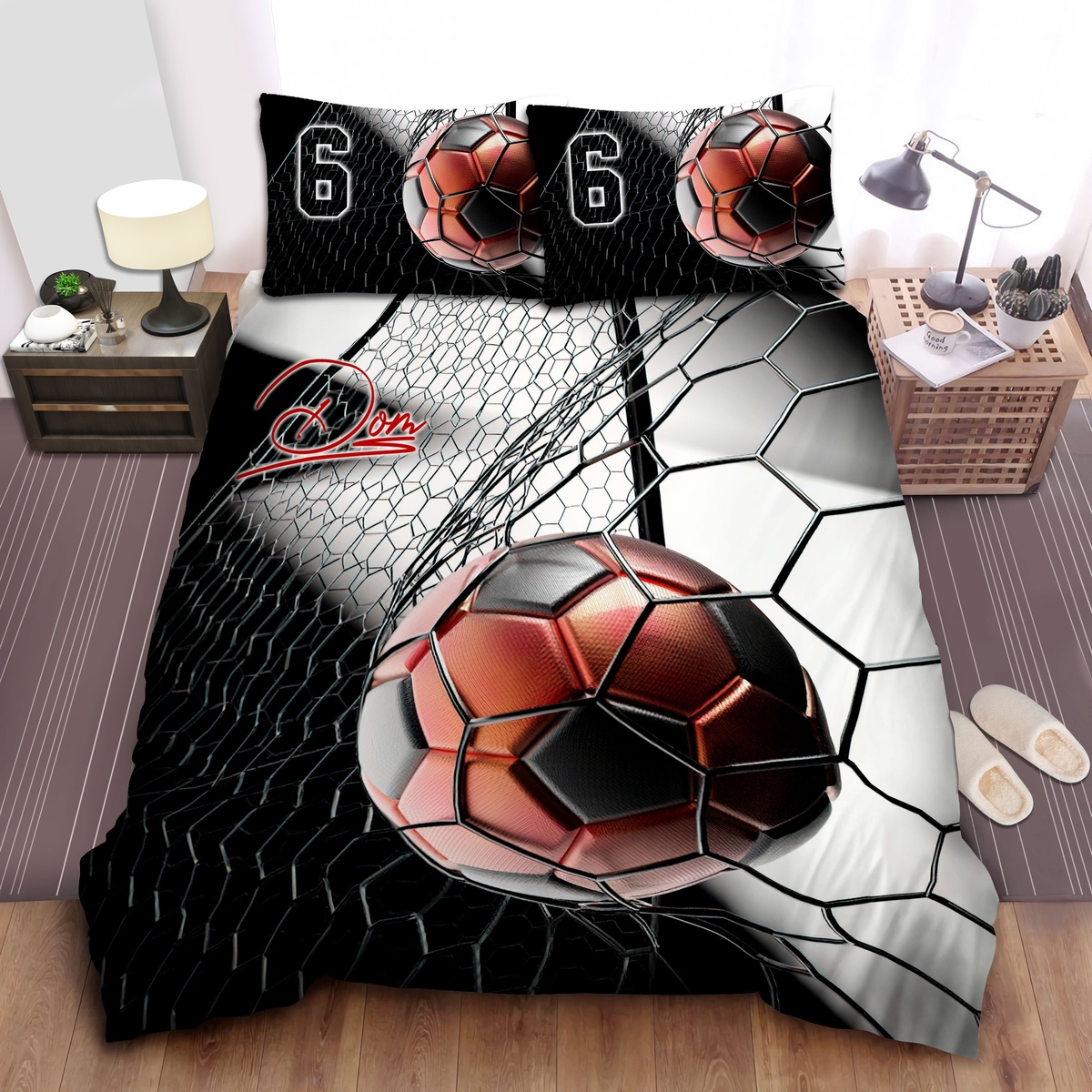 Soccer Red Ball Personalized Custom Name And Number Duvet Cover Bedding Set - Unique Anime Apparel for Fans