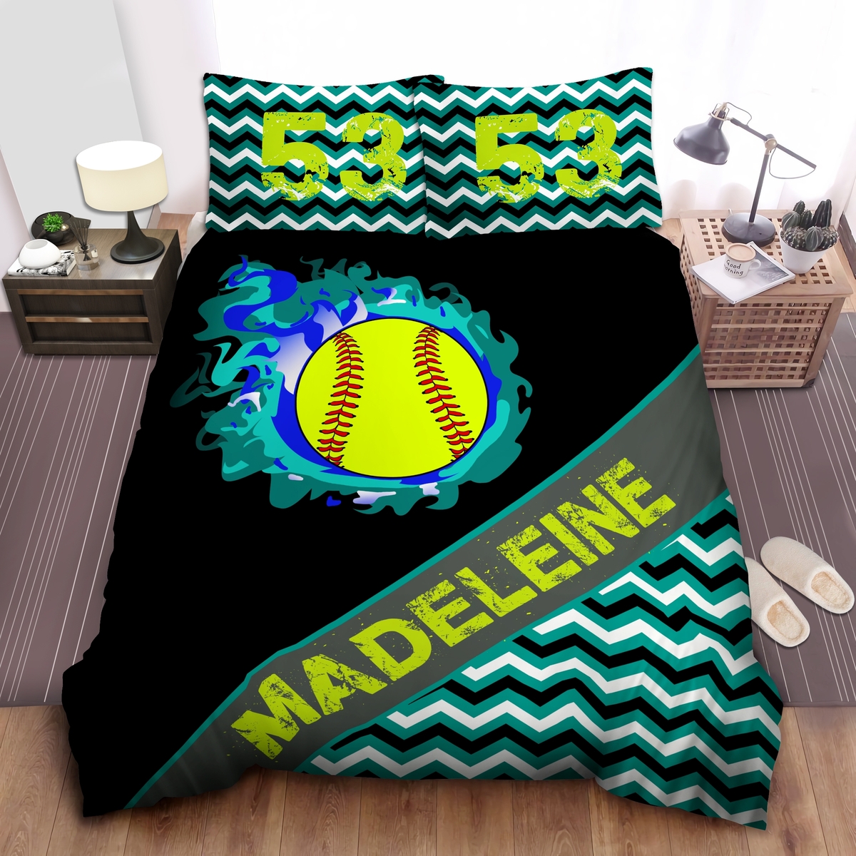 Softball Fire Custom Duvet Cover Bedding Set With Your Name - Unique Anime Apparel for Fans