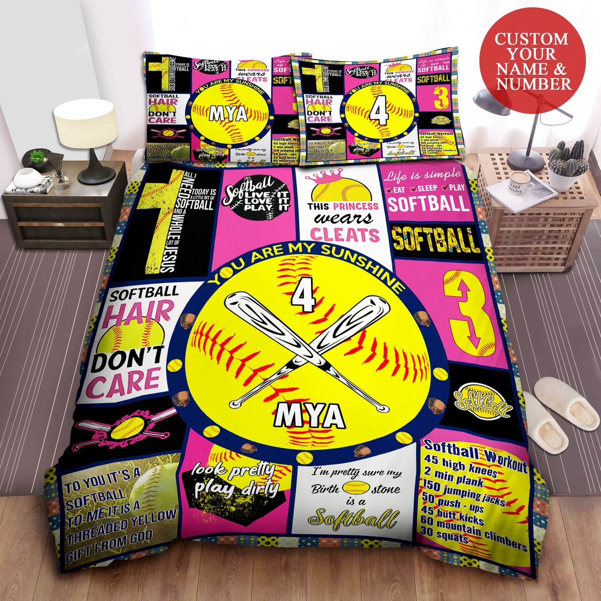 Softball Live Love Play Custom Duvet Cover Bedding Set With Your Name And Number - Unique Anime Apparel for Fans