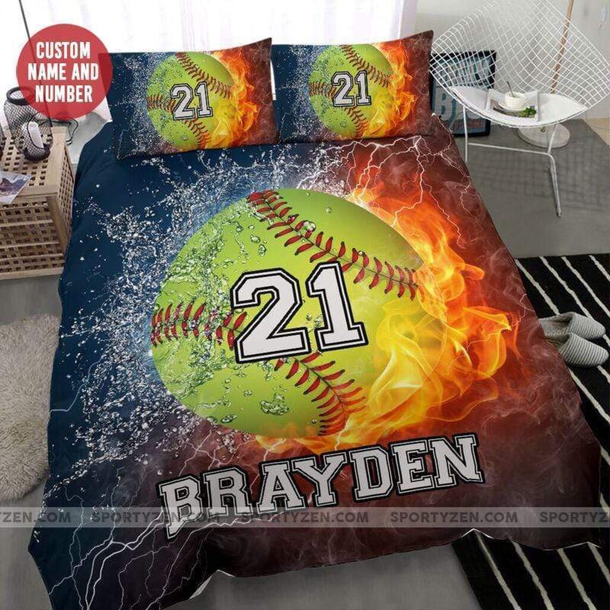 Softball On Fire Custom Duvet Cover Bedding Set With Your Name And Number - Unique Anime Apparel for Fans