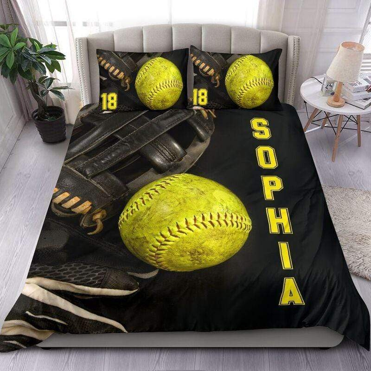 Softball Stuff Personalized Custom Duvet Cover Bedding Set With Your Name And Number - Unique Anime Apparel for Fans