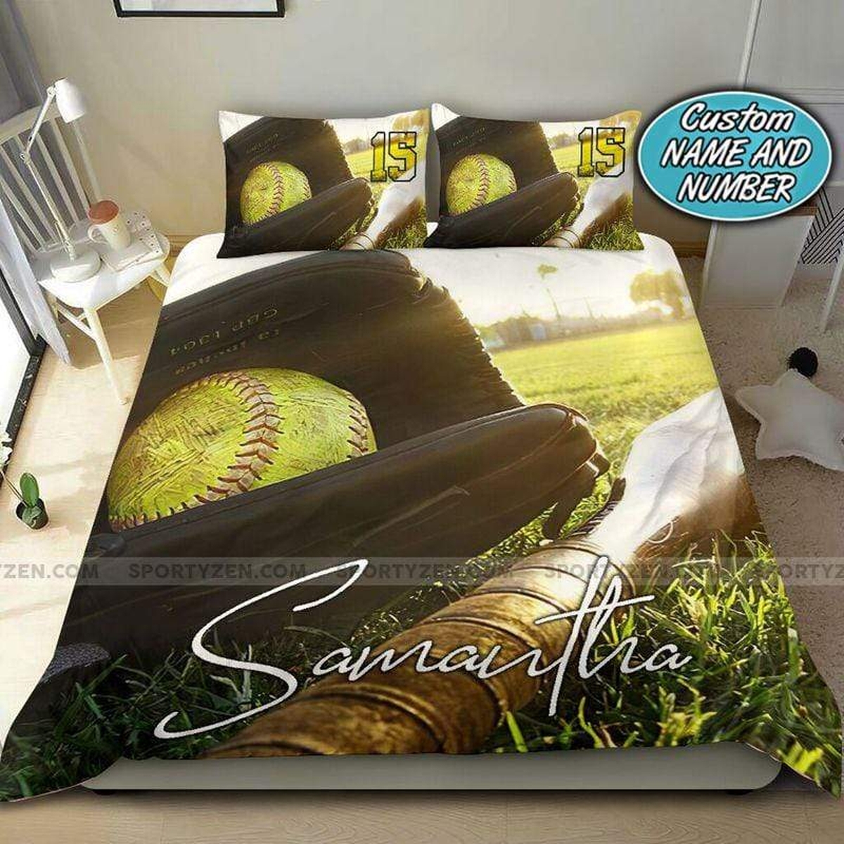 Softball Stuff Sunshine Personalized Custom Name Duvet Cover Bedding Set - Unique Anime Apparel for Fans