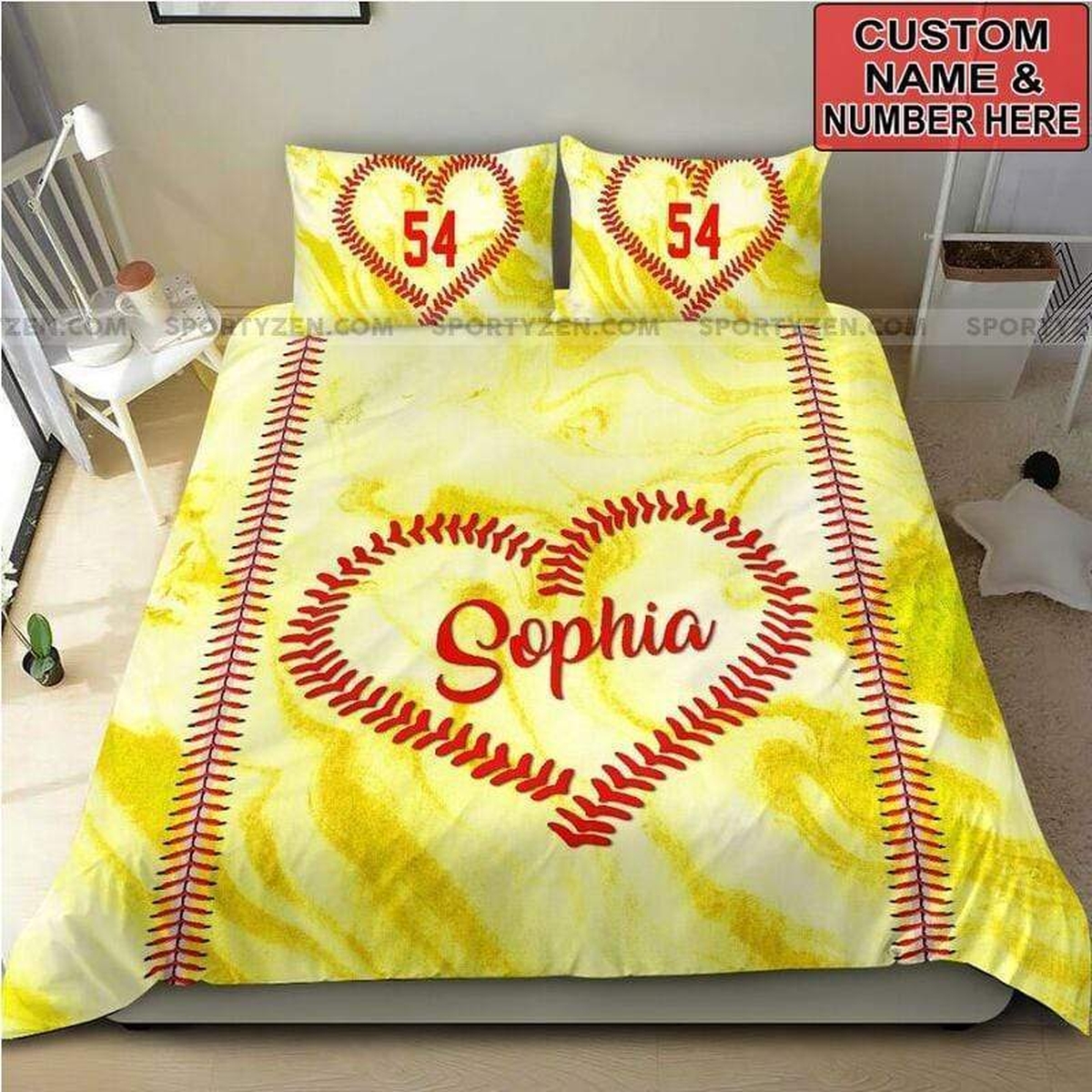Softball Yellow Duvet Cover Bedding Personalized Custom Name And Number - Unique Anime Apparel for Fans