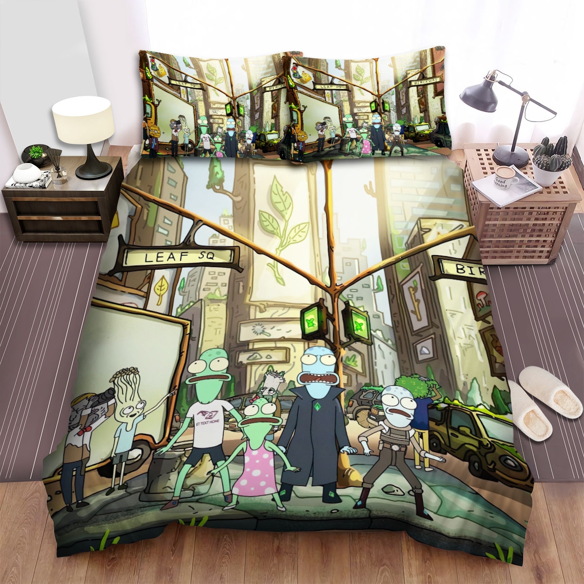Solar Opposites On The Street Bed Sheets Spread Duvet Cover Bedding Set - Unique Anime Apparel for Fans